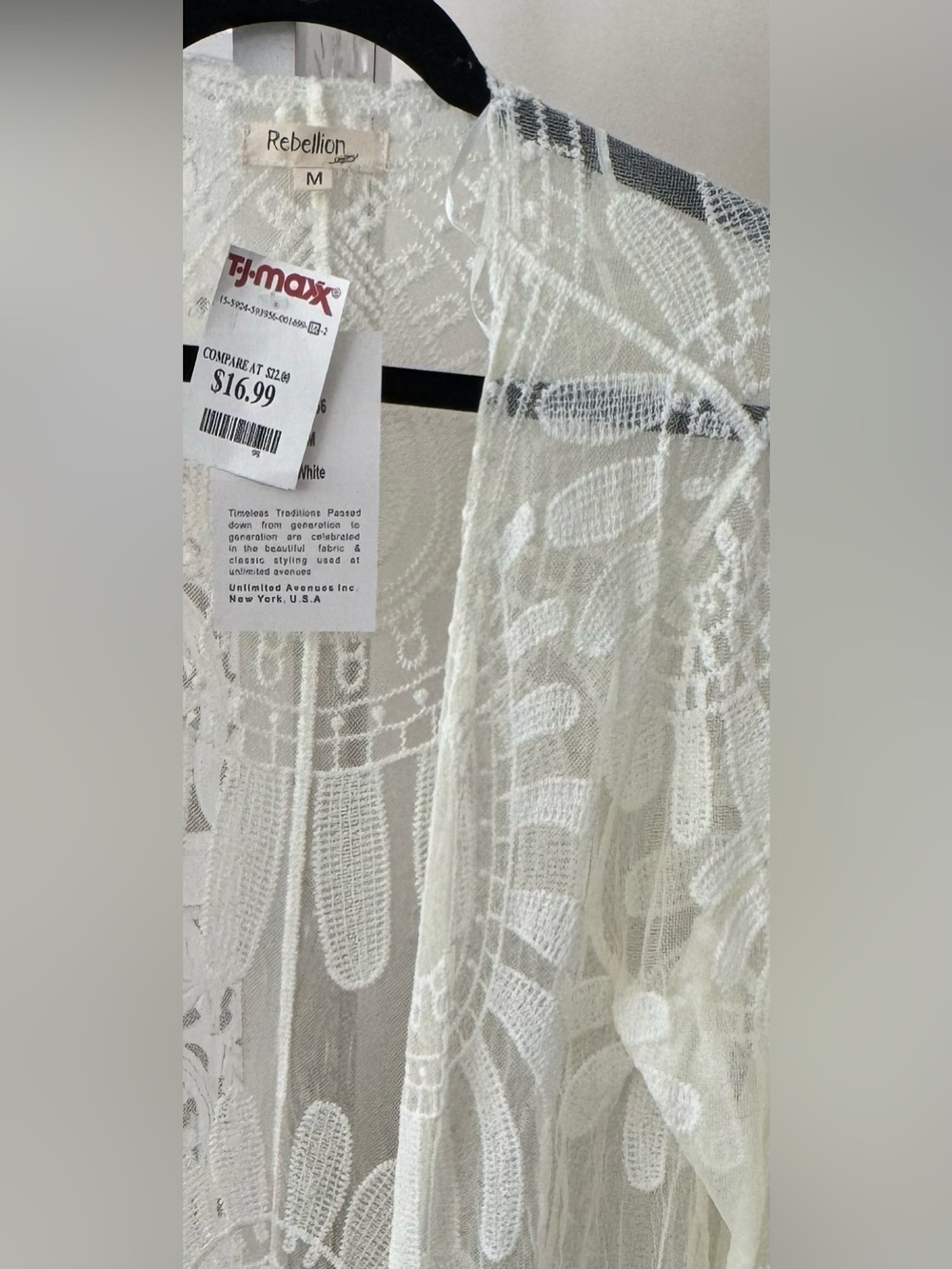NWT Rebellion Again Cream Lace Kimono Tunic - Picture 2 of 4